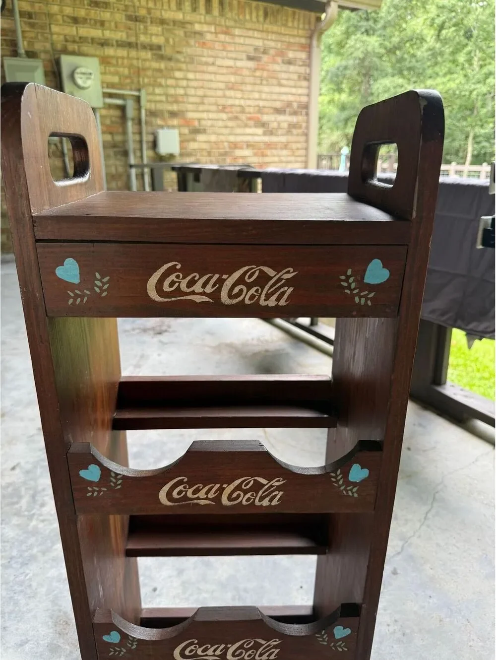 6.  Coca-Cola Theme Wood Display Shelf